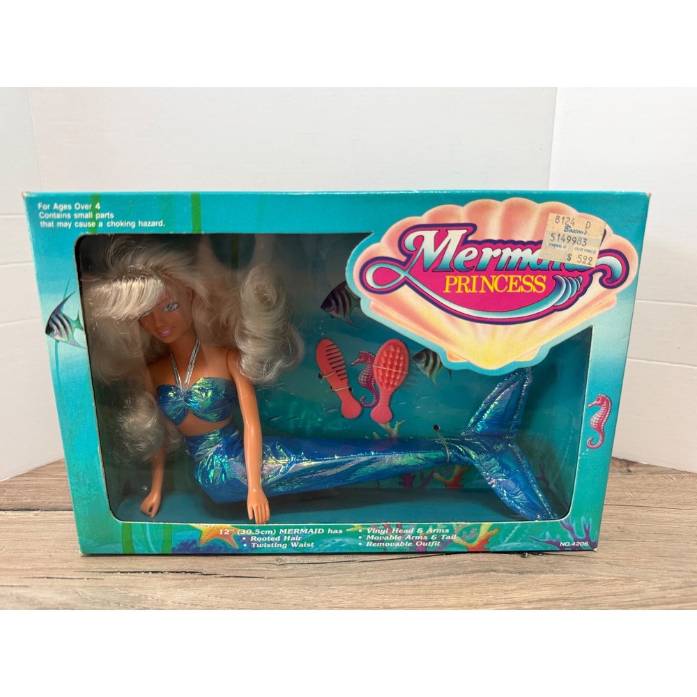 Vintage 1990s Mermaid Princess Doll 11" Toys N Things 90's Toy Metallic Fins